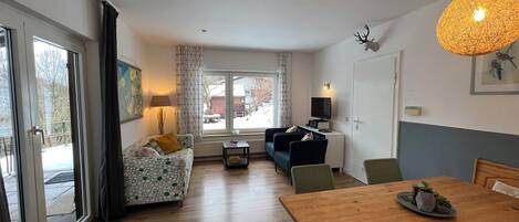 Télévision, lecteur de DVD, livres, vidéothèque