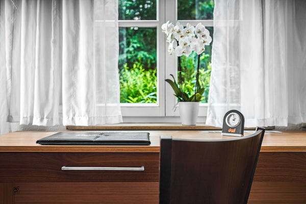 In-room safe, desk, laptop workspace, soundproofing