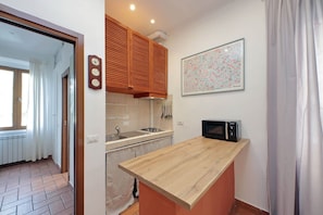 Fridge, microwave, stovetop, electric kettle