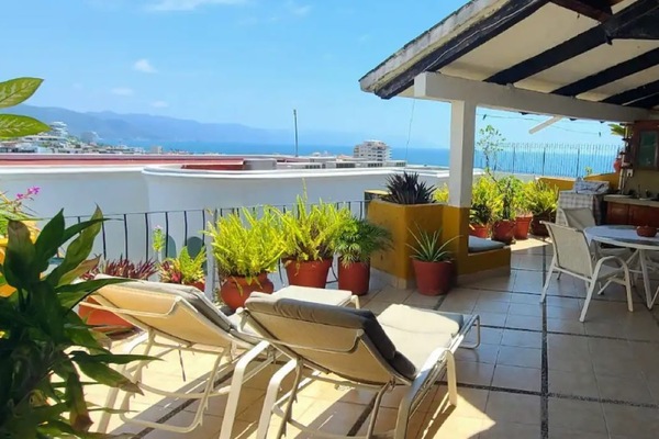 Large sun terrace from where you have a beautiful view out over Banderas Bay.