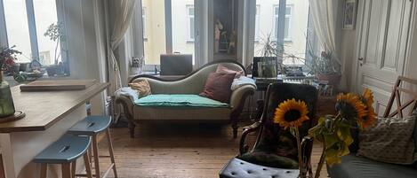 TV, DVD player, books