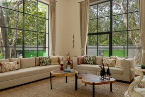 Premium Villa, 4 Bedrooms | Living area | 48-inch Smart TV with digital channels, Netflix, streaming services - AlohaStayz (Anjuna)