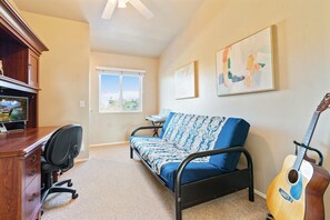 Smart TV, fireplace, table tennis, books