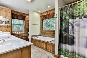 Shower, hair dryer, soap, toilet paper