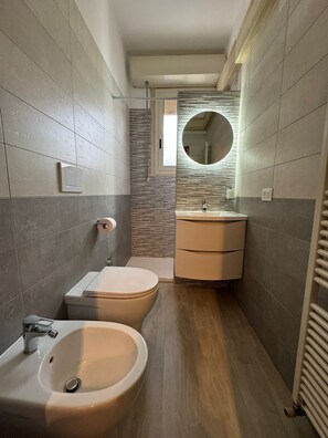 Dusche, Haartrockner, Bidet, Handtücher