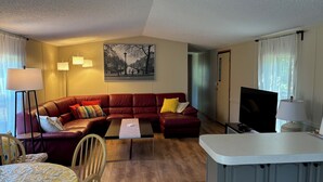 Smart TV, chimenea, libros