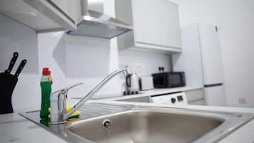 Fridge, microwave, oven, coffee/tea maker