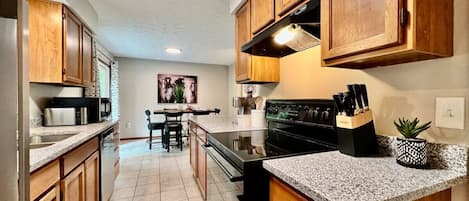 Fridge, microwave, oven, dishwasher
