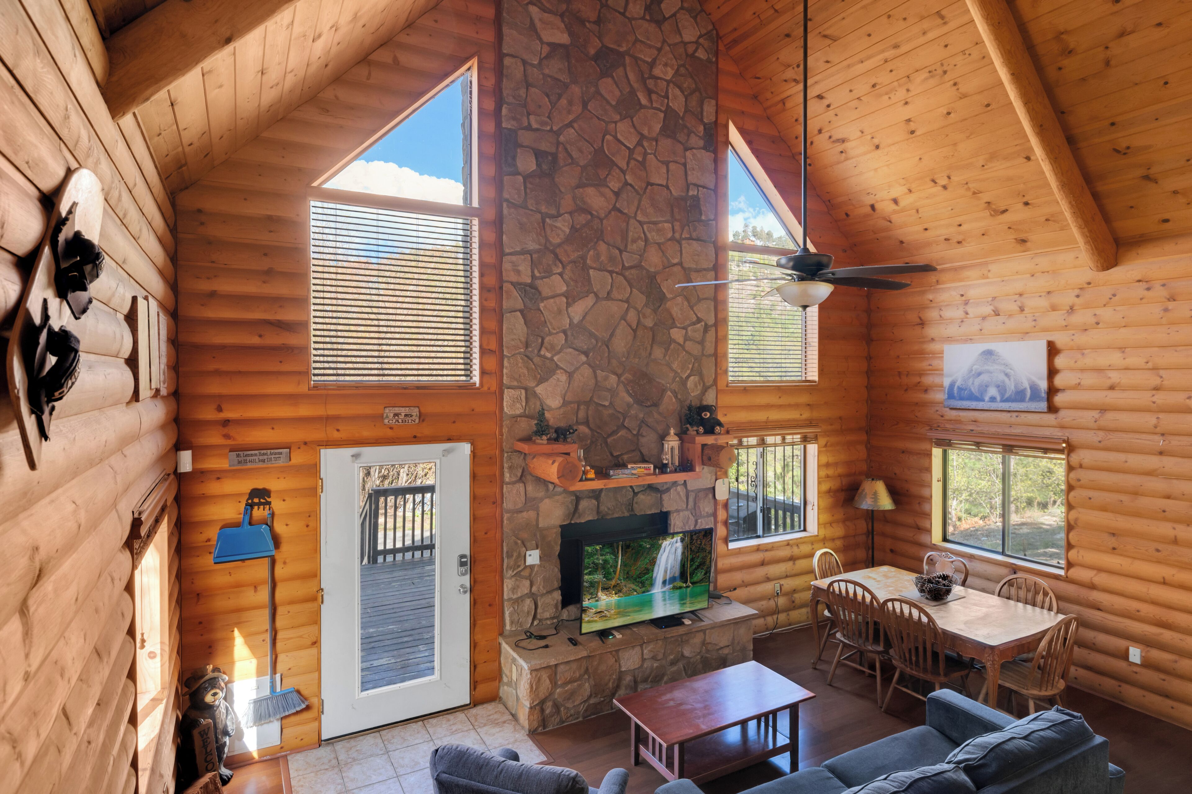 TV, fireplace
