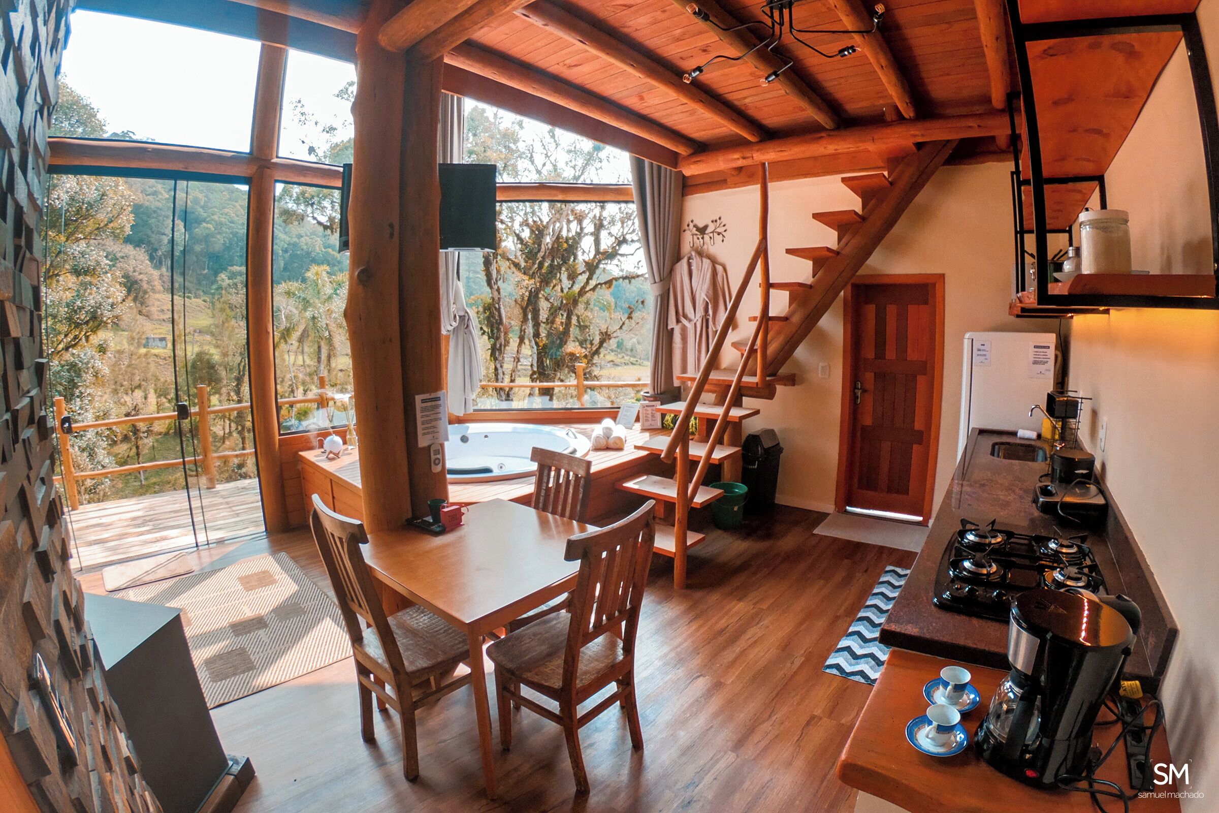 Cabaña Deluxe, 1 cama Queen size | Cocina privada | Refrigerador, microondas, horno y parrilla de estufa 