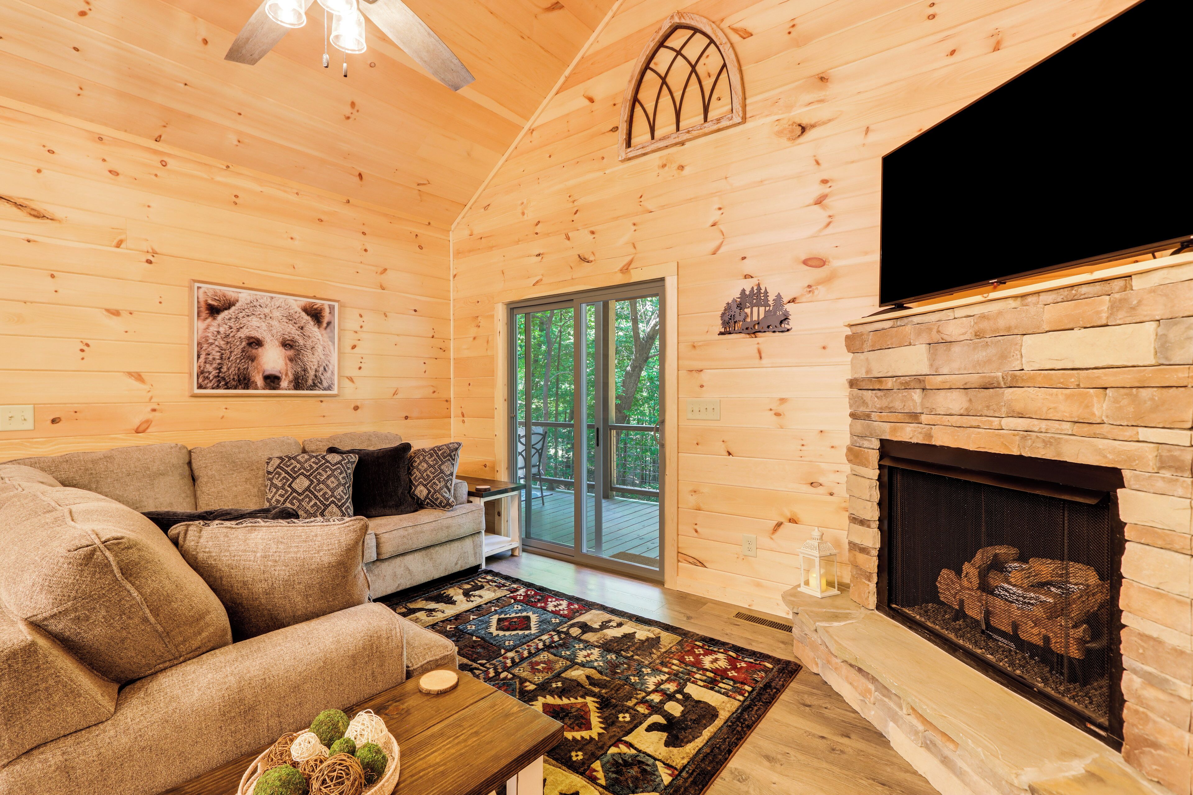 TV, fireplace