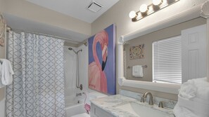 Condo, 1 Queen Bed with Sofa bed, Patio, Ocean View (Beachfront Condo II 202A) | Bathroom | Towels, toilet paper - 2 Minutes To The Beach & Dog Friendly - Sleeps 4 (Santa Rosa Beach)