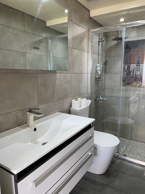 Apartment | Bathroom | Shower, hair dryer, towels, toilet paper