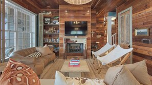 House, Multiple Beds, Patio, Ocean View (Dock of the Bay) | Living area | Fireplace, MP3 dock - 3br/3.ba With Dock, Deck/balcony and Fireplace (Santa Rosa Beach)