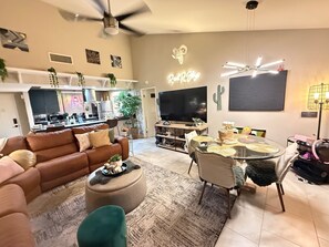 Smart TV, fireplace, printers