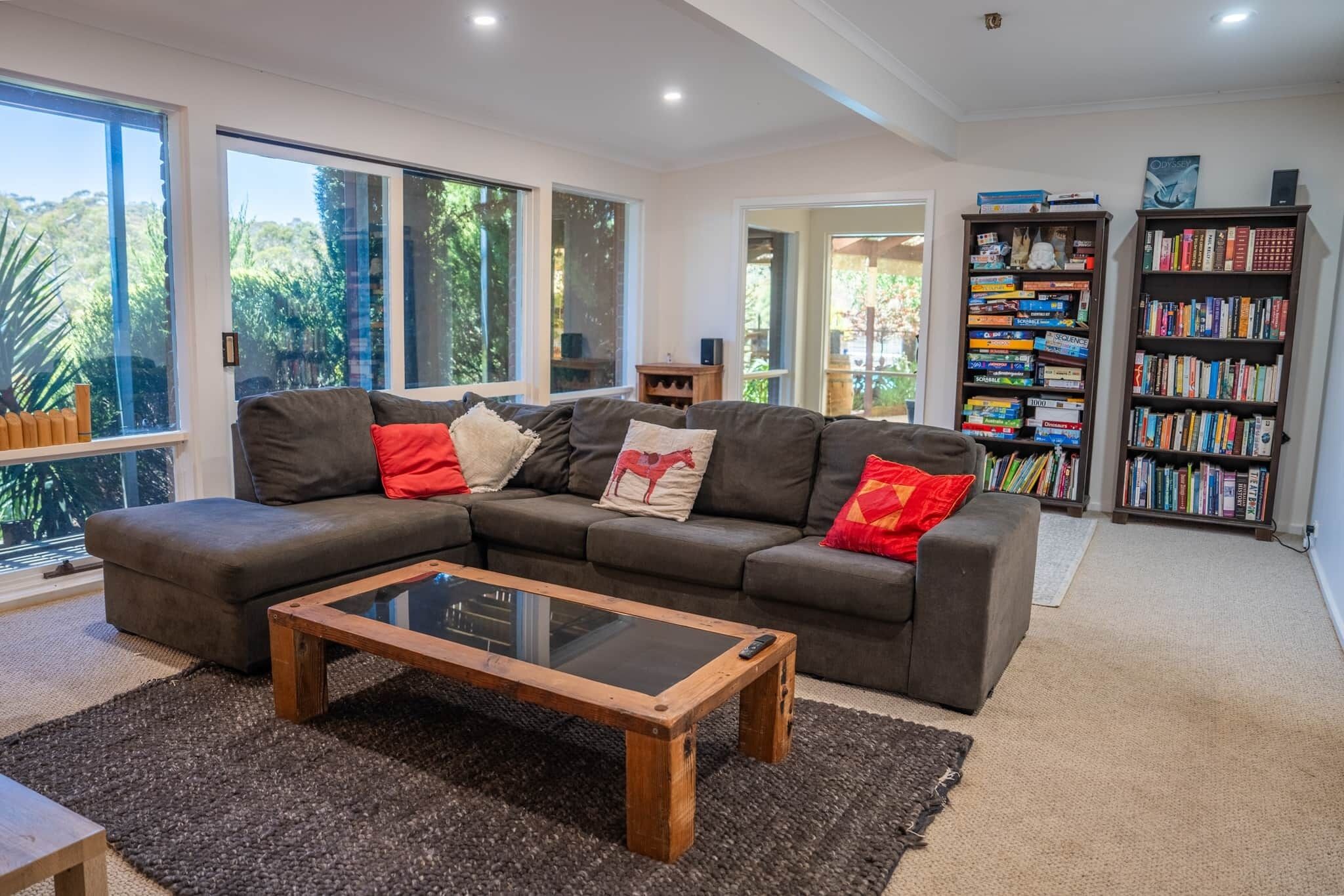 TV, fireplace, table football, ping pong