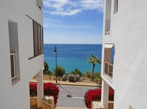 Enjoy ocean views from the balcony of this residential building.