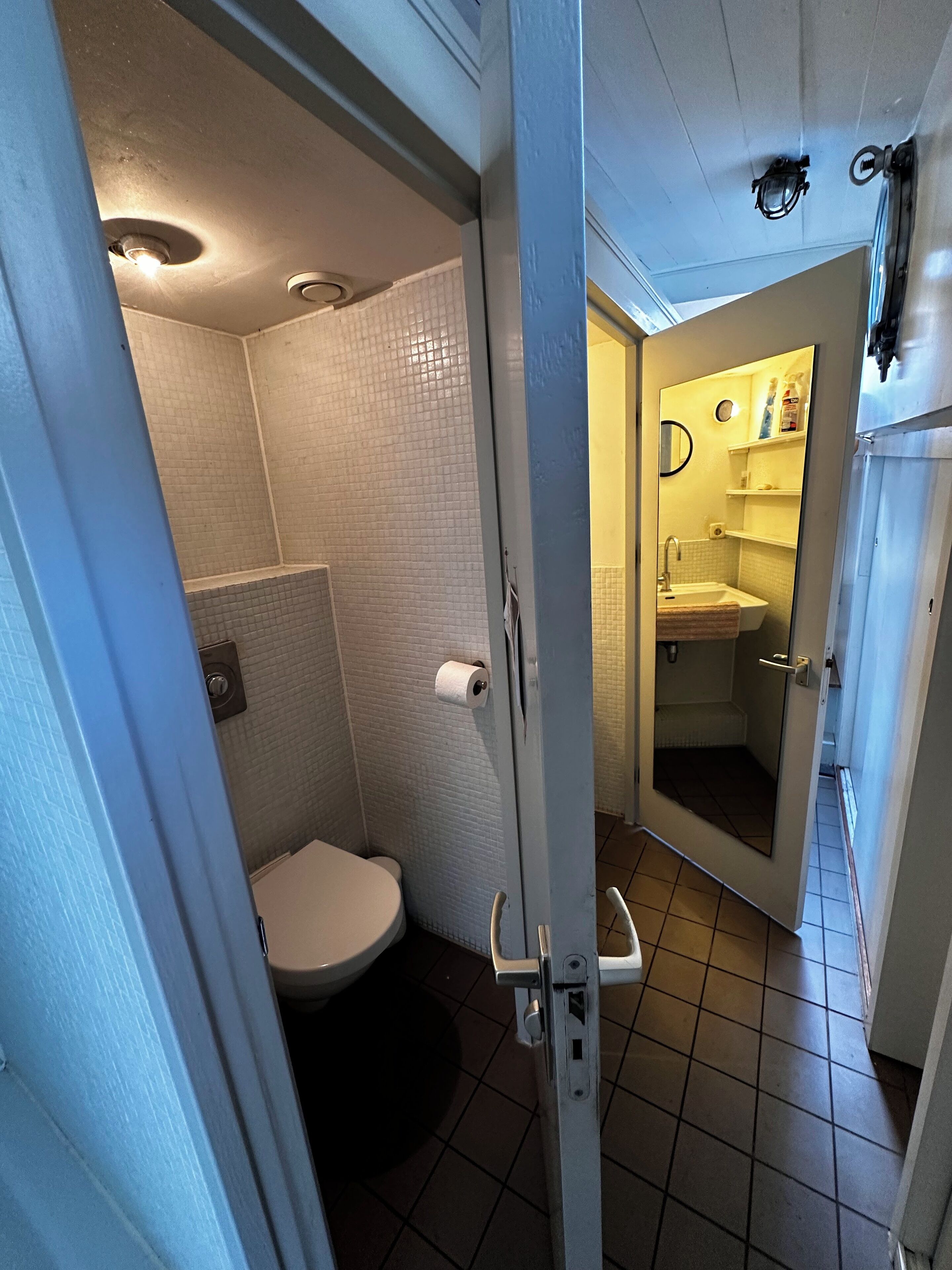 Een haardroger, handdoeken, zeep, toiletpapier