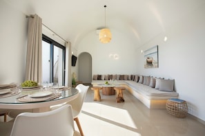 Villa, 2 Bedrooms, Private Pool, Vineyard View | Living room | 43-inch Smart TV with digital channels - Vinebranch Villas (Santorini)