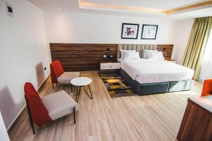 Premium bedding, memory foam beds, in-room safe, desk