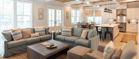 House, Multiple Beds, Pool Access, Pool View (318 Canal Street) | Living area | Fireplace
