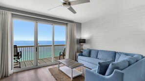 Condo, Multiple Beds, Balcony, Ocean View (Calypso 2-2007) | Living area - Amazing Location, Gulf Views, Right On Beach! (Panama City Beach)