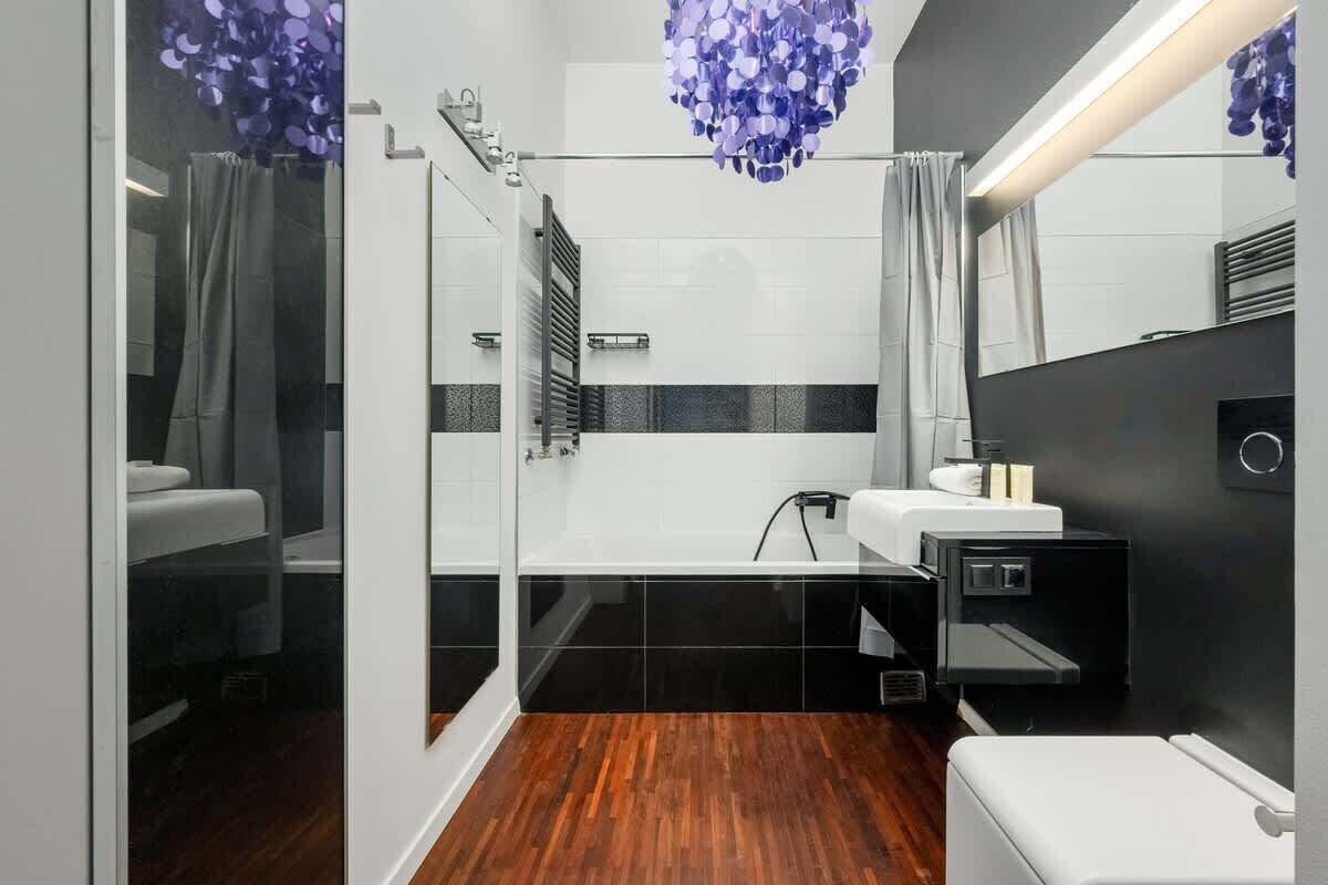 Chuveiro, secador de cabelo, shampoo 