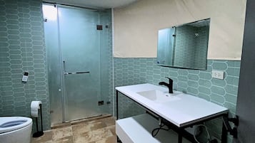 Serviettes fournies, savon, shampoing, papier toilette