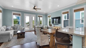 House, Multiple Beds, Patio, Partial Ocean View (Royal Seaview) | Living area - Beachy Chic Home Prime Location Seacrest! 2 Minute Walk to Pool! (Panama City Beach)