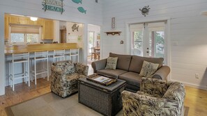 House, Multiple Beds, Patio, Garden View (Bella Vista) | Living area - Beautiful Original Seaside Cottage + Swim & Tennis Club: Sleeps 6 (Santa Rosa Beach)