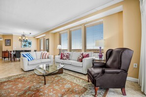 Living area - Corner Unit Right on the Sand, 2 Lagoon-style Pools, Spectacular Views (Panama City Beach)