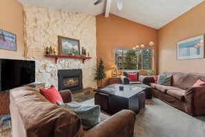 TV, fireplace - Beautiful Slope-Side Condo, Community Hot Tubs, Steps to Gondola/Main Street! (Breckenridge)