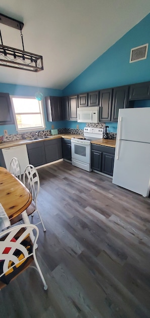Frigorífico, microondas, horno y placa de cocina