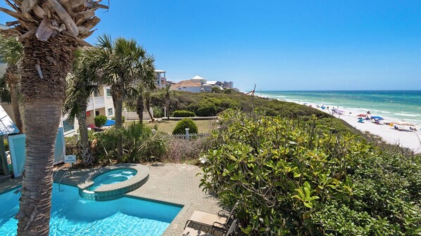 A resort with a swimming pool, beachfront view, and a 'No Diving' sign. - Gulf Front With Private Pool, Sleeps 21, Amazing Decks, Free Beach Setup! (Santa Rosa Beach)