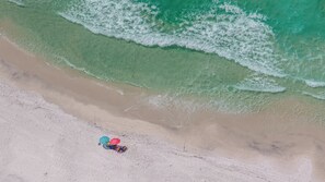 An aerial view of a beach with clear turquoise water and a sandy shore. - Private Pool in Grayton & Feet to the Beach; Next Door to Chiringo & Red Bar (Santa Rosa Beach)