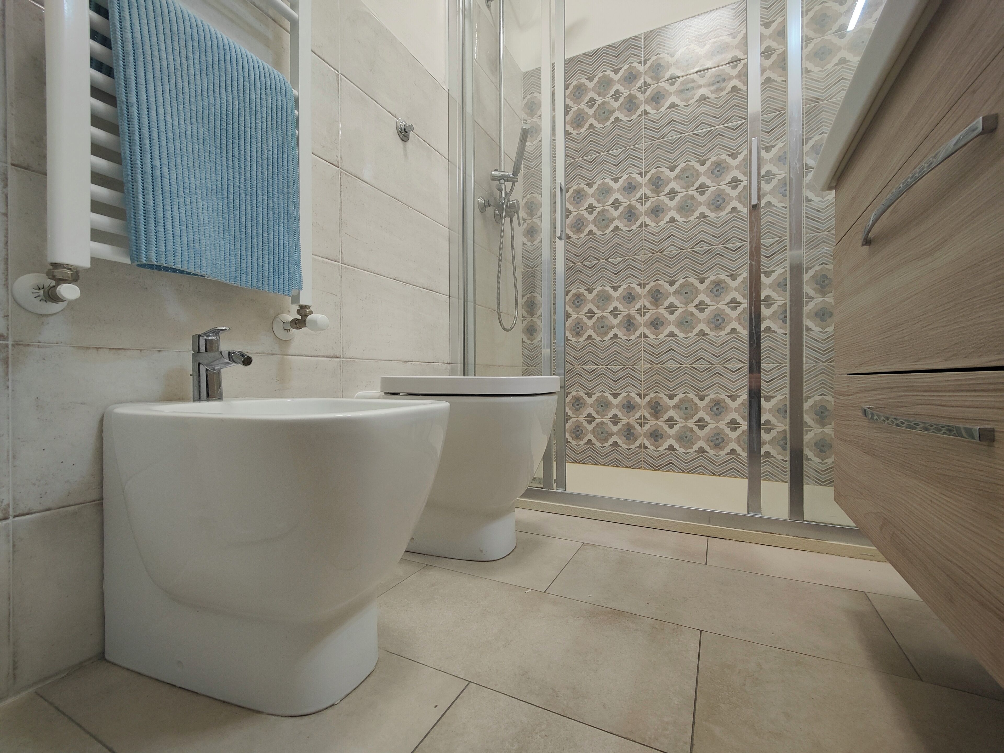 Shower, bidet, towels
