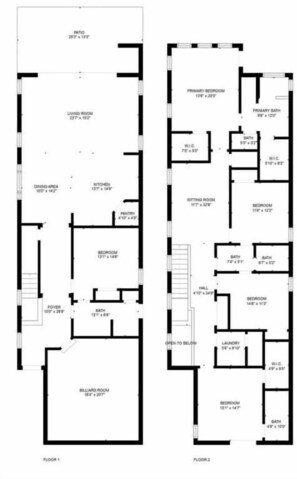 Voici le plan d’un hôtel à deux étages. Chaque étage comprend un salon, un coin repas, une cuisine, une chambre, une salle de bain et un balcon.