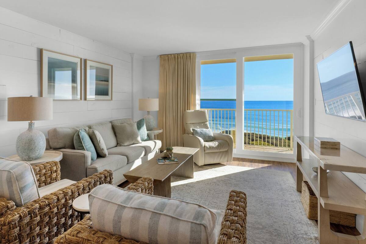 Appart'hôtel, plusieurs lits, balcon, vue océan (BeachCrest 302) | Coin séjour