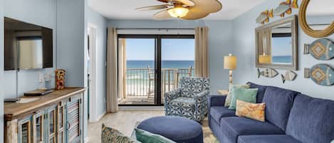 Condo, Multiple Beds, Balcony, Ocean View (Beachside Condo 5) | Living area | 42-inch flat-screen TV with digital channels