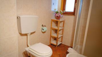 Douche, sèche-cheveux, bidet, serviettes fournies