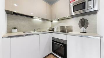Apartment | Private kitchen | Fridge, microwave, oven, stovetop