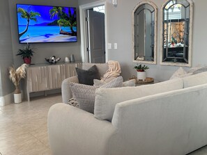 Smart TV, DVD player, books, computer monitors