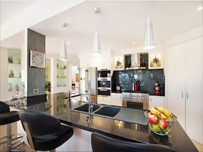 Fridge, dining tables