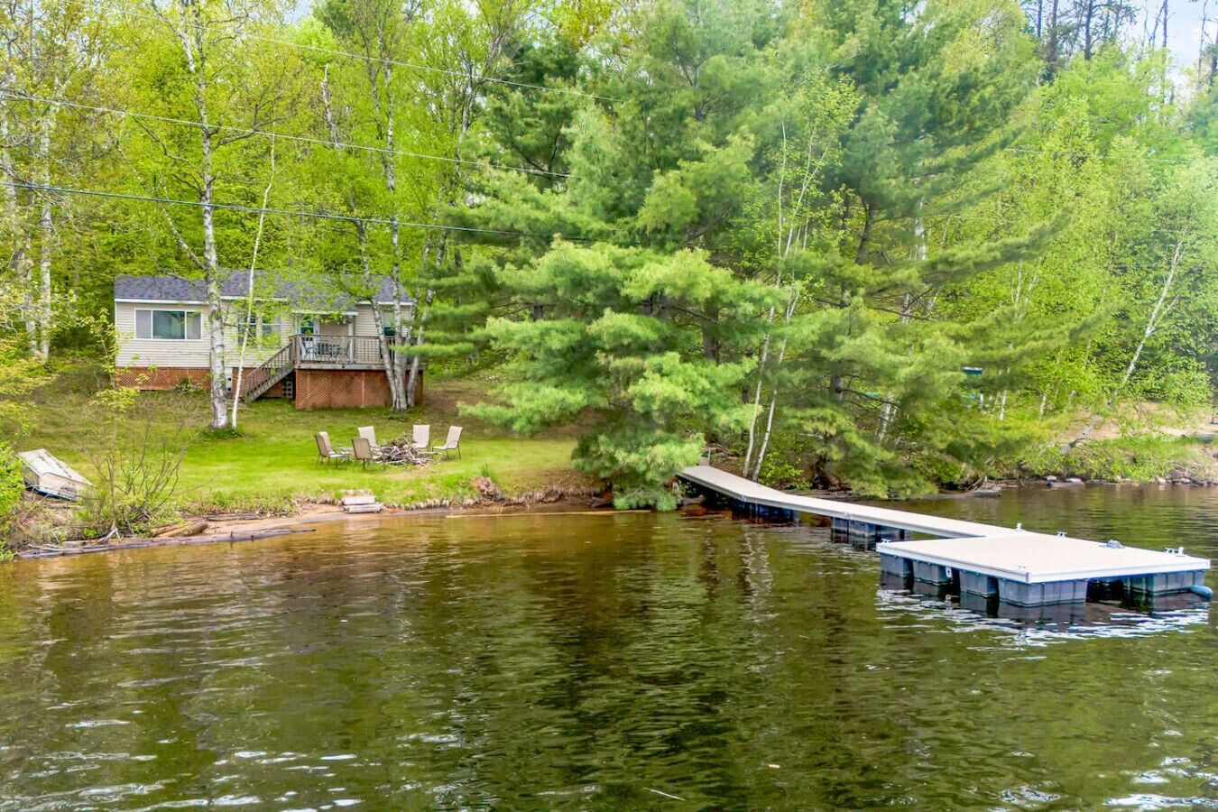 Private dock extending into the lake