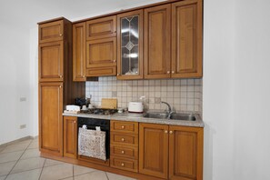 Fridge, microwave, oven, stovetop - Apartment 'Appartamento Positano' with Sea View, Wi-Fi and Air Conditioning (Massa Lubrense)