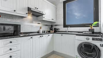 Frigorífico, microondas, placa de cocina y cafetera o tetera