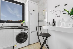 Fridge, microwave, stovetop, coffee/tea maker - Vacation Apartment 'Mar Y Sol' with Private Terrace and Wi-Fi (Castillo Caleta de Fuste)