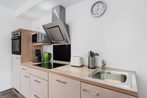 Fridge, microwave, oven, stovetop - Apartment 'Fewo Luna' with Private Terrace and Wi-Fi (Herbolzheim)