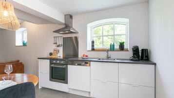 Frigorífico, placa de cocina, lavavajillas y cafetera o tetera