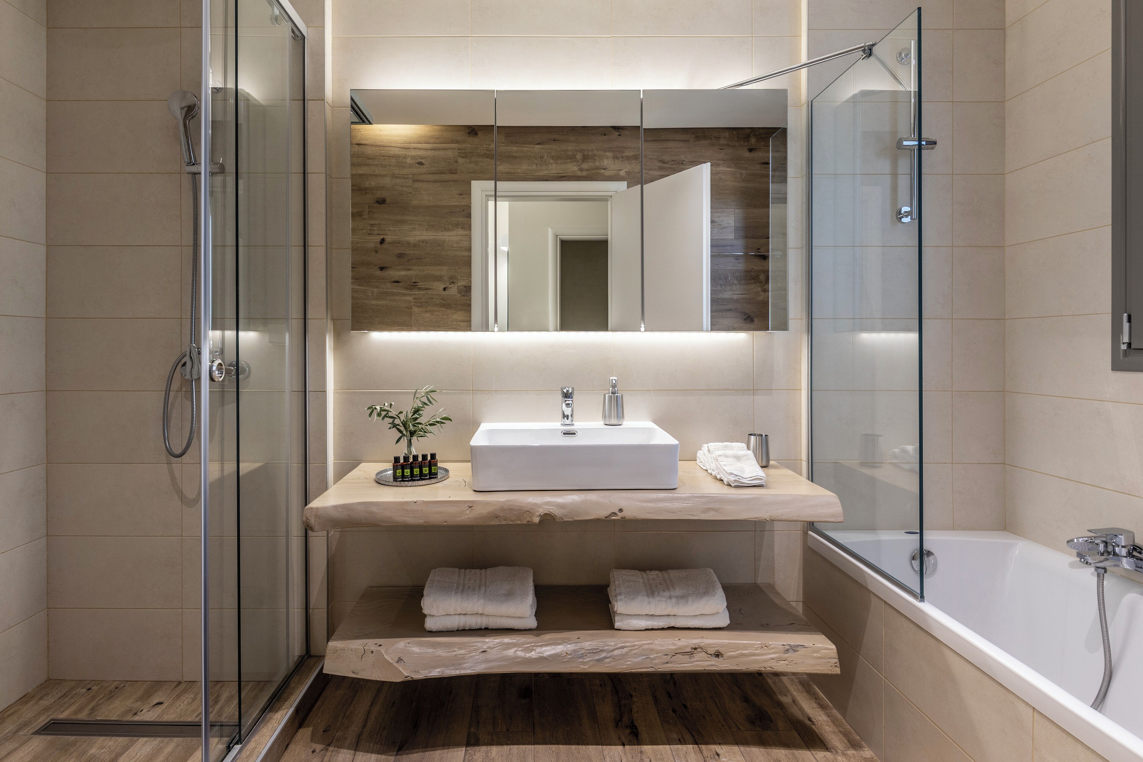 Deluxe Suite | Bathroom | Separate tub and shower, towels, soap, toilet paper